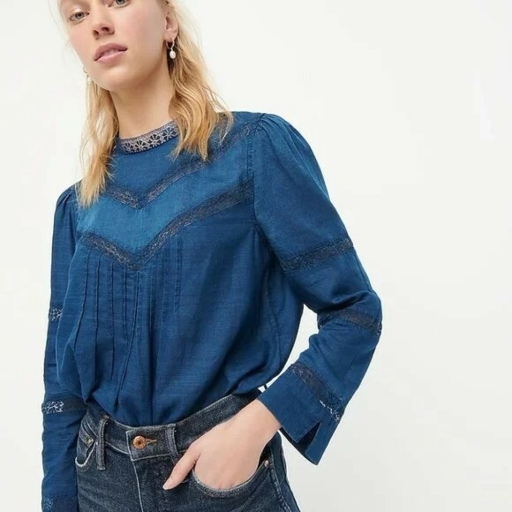 J.Crew pin tuck blouse in indigo voile